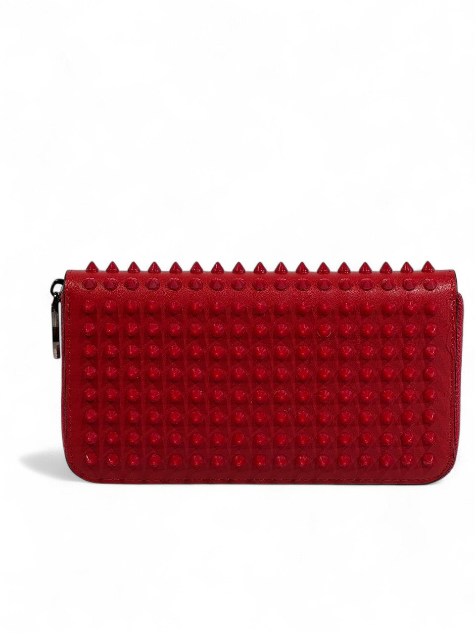 🔥 Christian Louboutin Red Spiked Leather Wallet – Bold Luxury, Iconic Attitude 💼