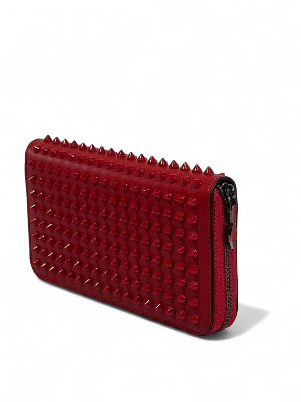 🔥 Christian Louboutin Red Spiked Leather Wallet – Bold Luxury, Iconic Attitude 💼
