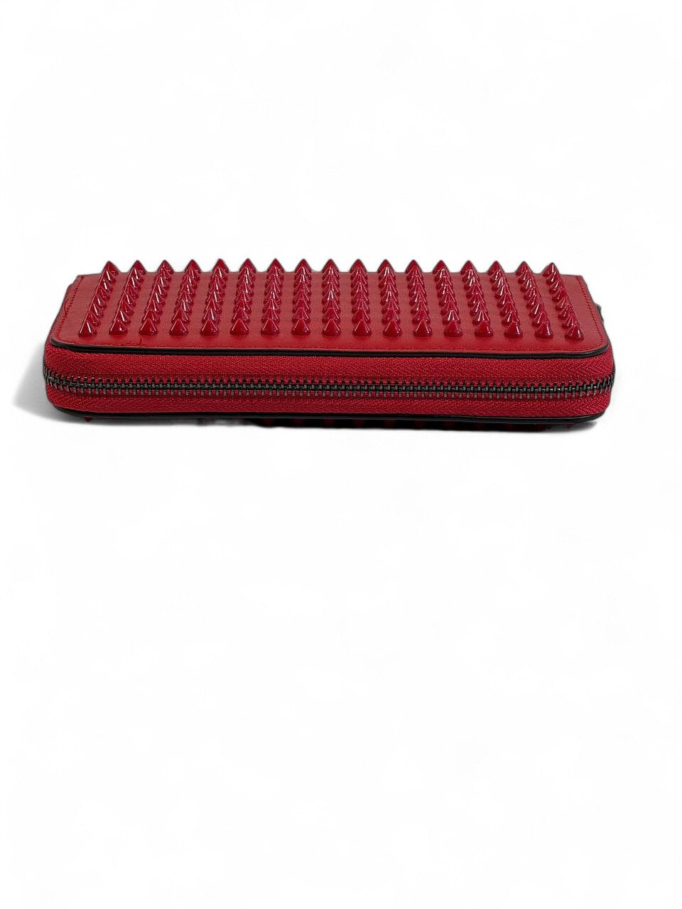 🔥 Christian Louboutin Red Spiked Leather Wallet – Bold Luxury, Iconic Attitude 💼