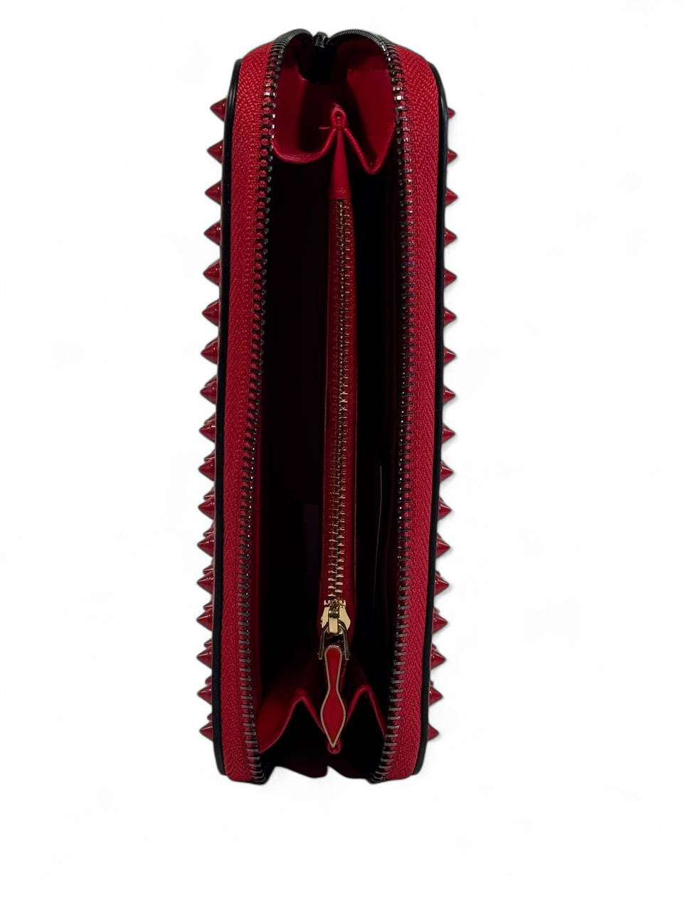🔥 Christian Louboutin Red Spiked Leather Wallet – Bold Luxury, Iconic Attitude 💼