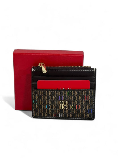 🖤 Carolina Herrera CH Multicolor Monogram Card Holder – Black Luxe Edition 💼