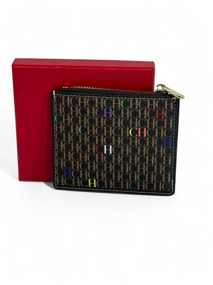 🖤 Carolina Herrera CH Multicolor Monogram Card Holder – Black Luxe Edition 💼