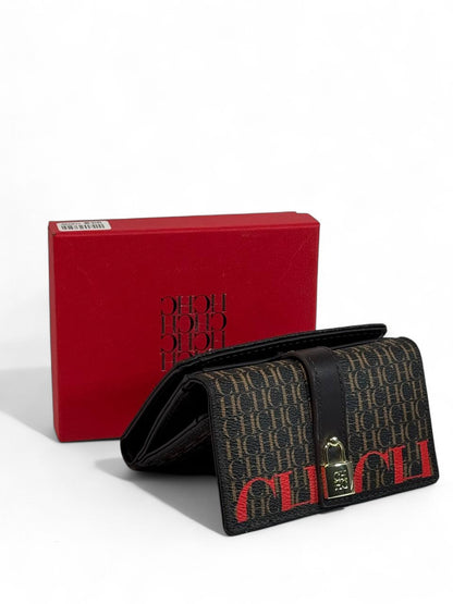 👜 Carolina Herrera CH Monogram Wallet – Classic Brown & Red Edition ❤️