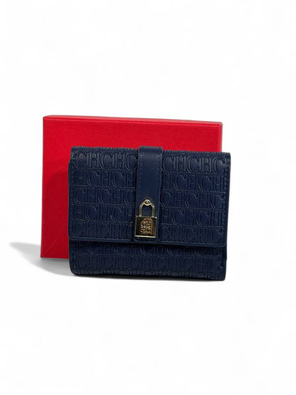 💙 Carolina Herrera CH Embossed Wallet – Midnight Blue Luxury Edition 🌙
