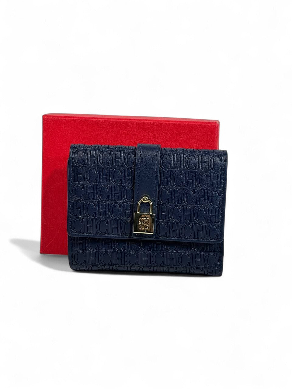 💙 Carolina Herrera CH Embossed Wallet – Midnight Blue Luxury Edition 🌙