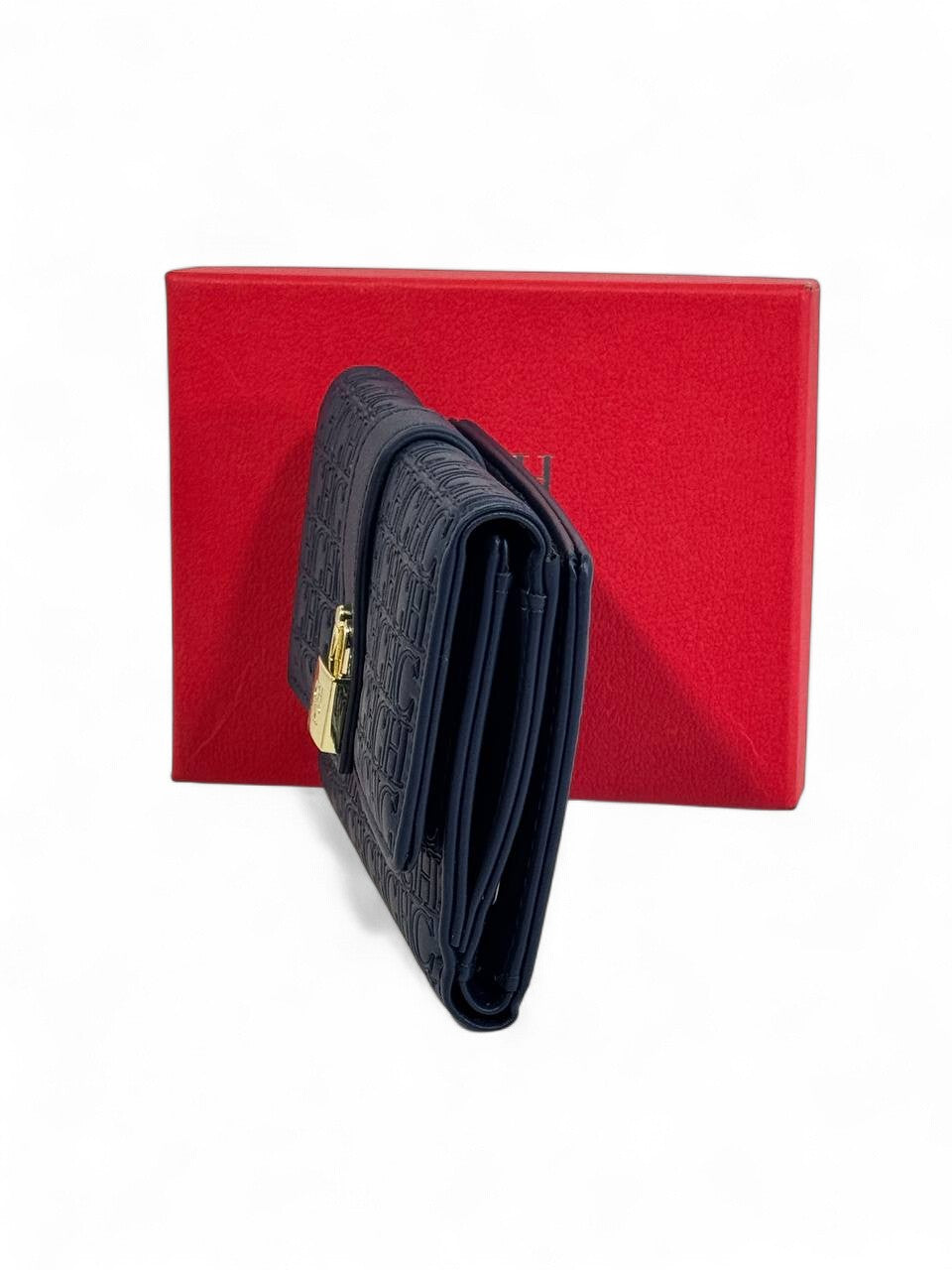 💙 Carolina Herrera CH Embossed Wallet – Midnight Blue Luxury Edition 🌙
