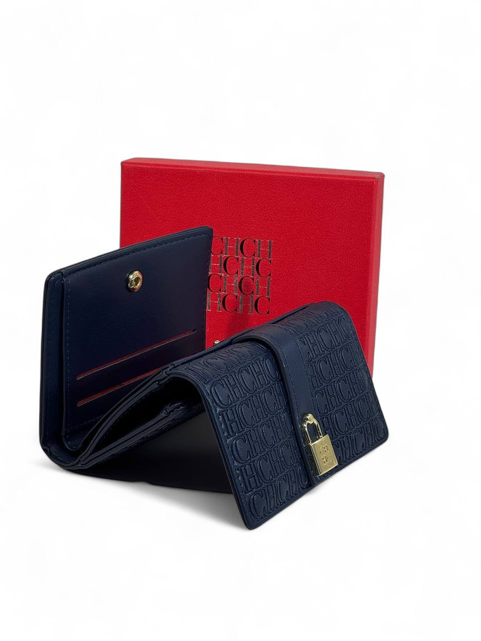 💙 Carolina Herrera CH Embossed Wallet – Midnight Blue Luxury Edition 🌙