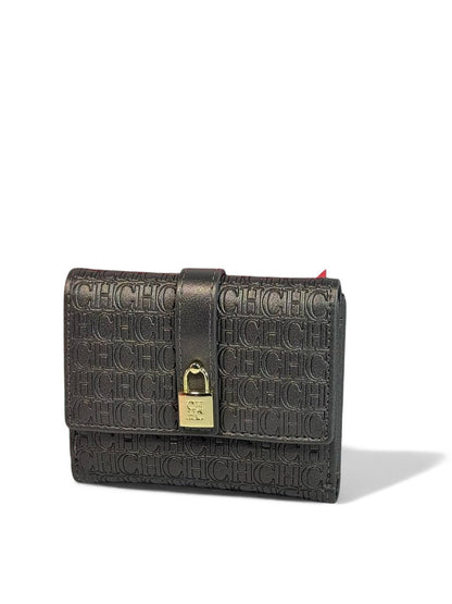 💼 Carolina Herrera CH Embossed Wallet – Charcoal Grey Luxe Edition 🌪️