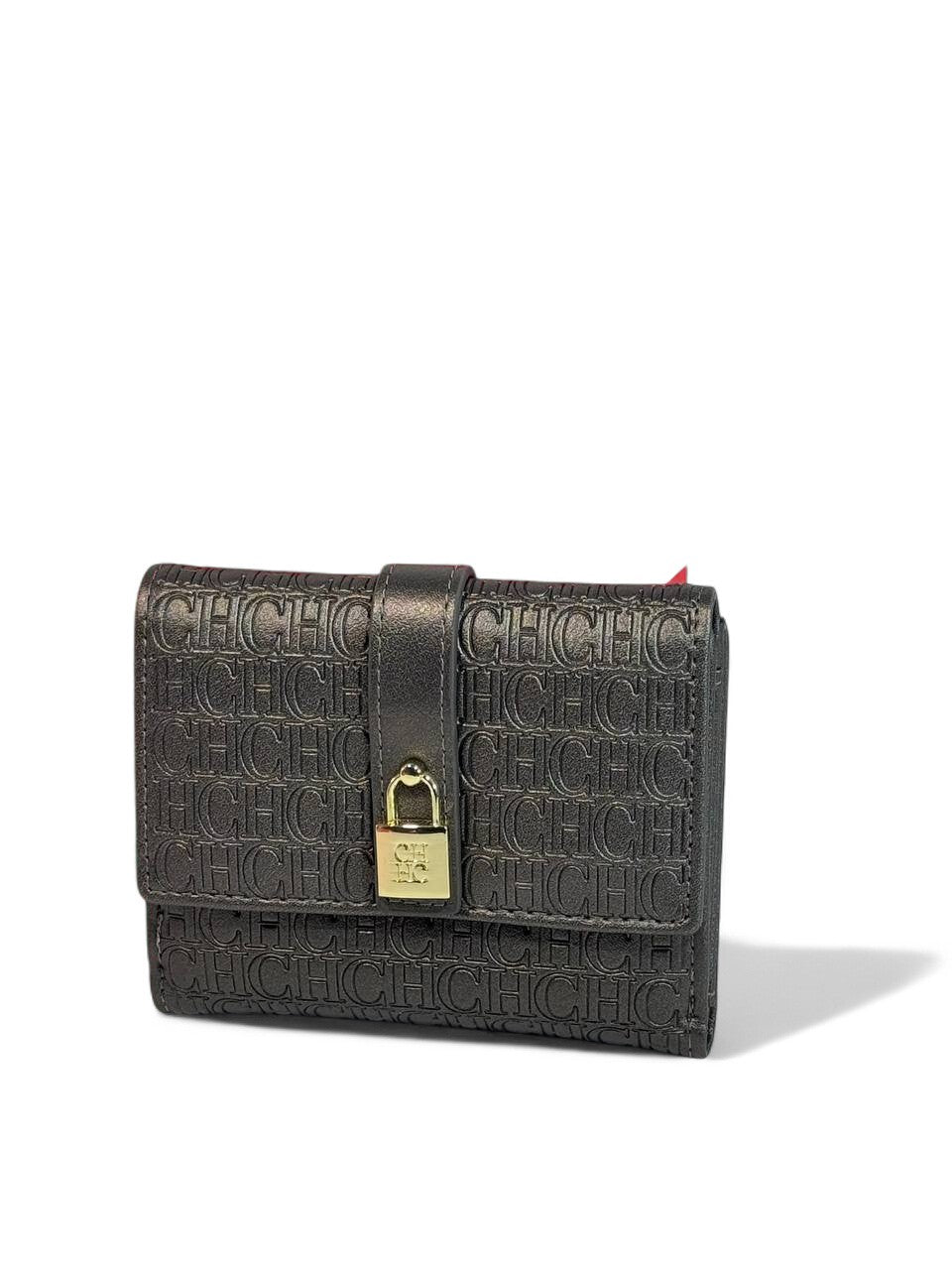 💼 Carolina Herrera CH Embossed Wallet – Charcoal Grey Luxe Edition 🌪️