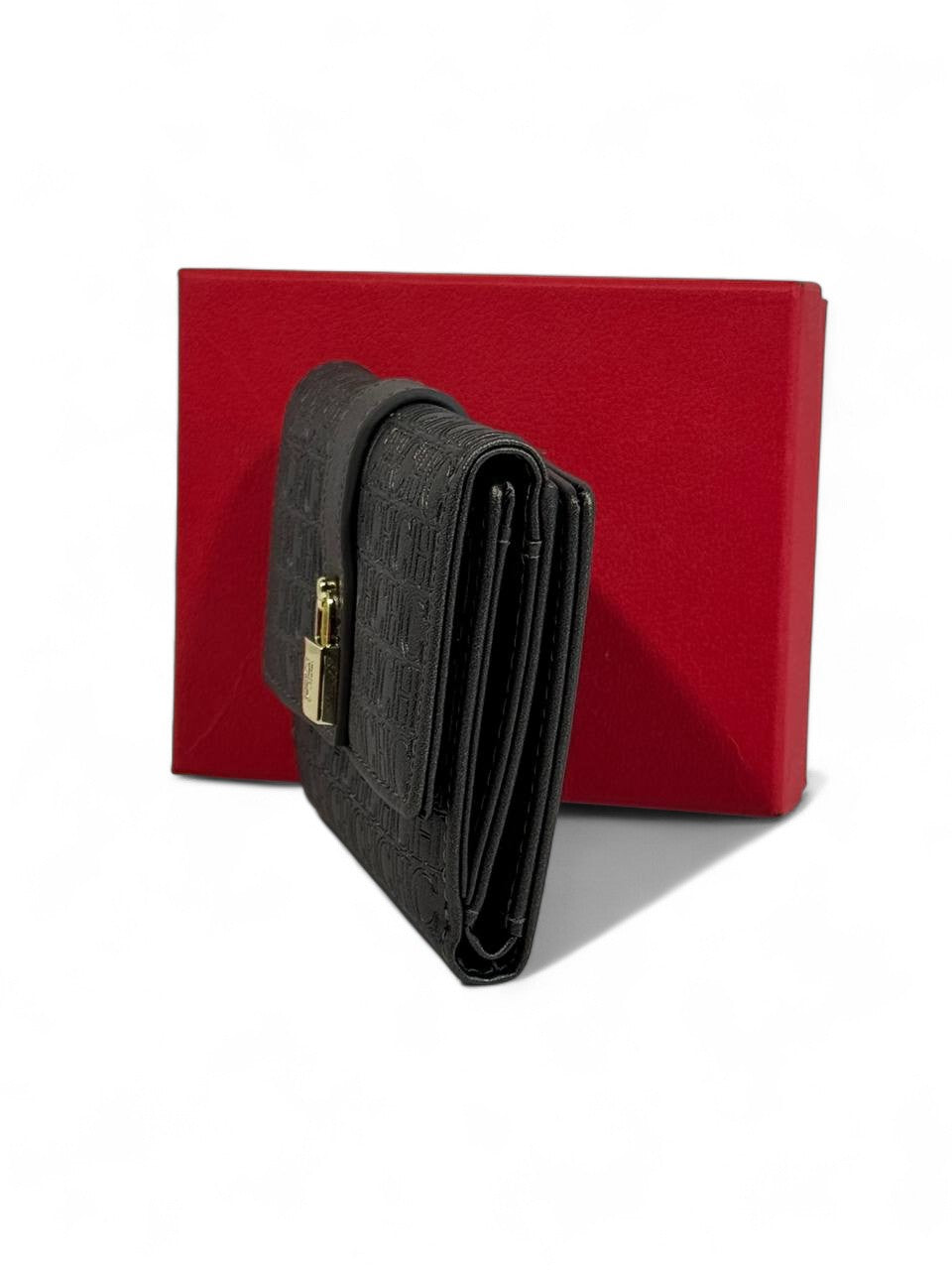 💼 Carolina Herrera CH Embossed Wallet – Charcoal Grey Luxe Edition 🌪️
