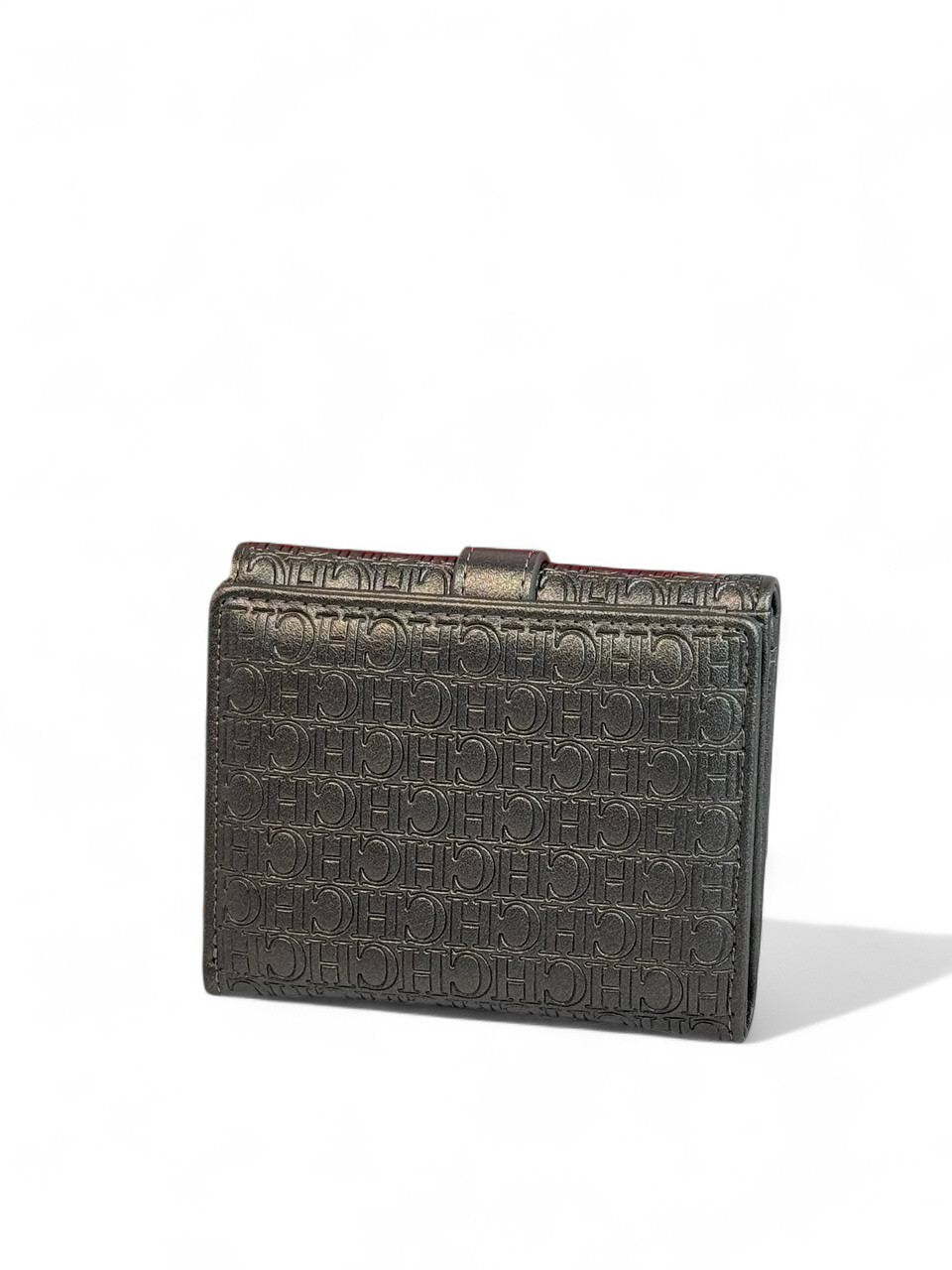 💼 Carolina Herrera CH Embossed Wallet – Charcoal Grey Luxe Edition 🌪️
