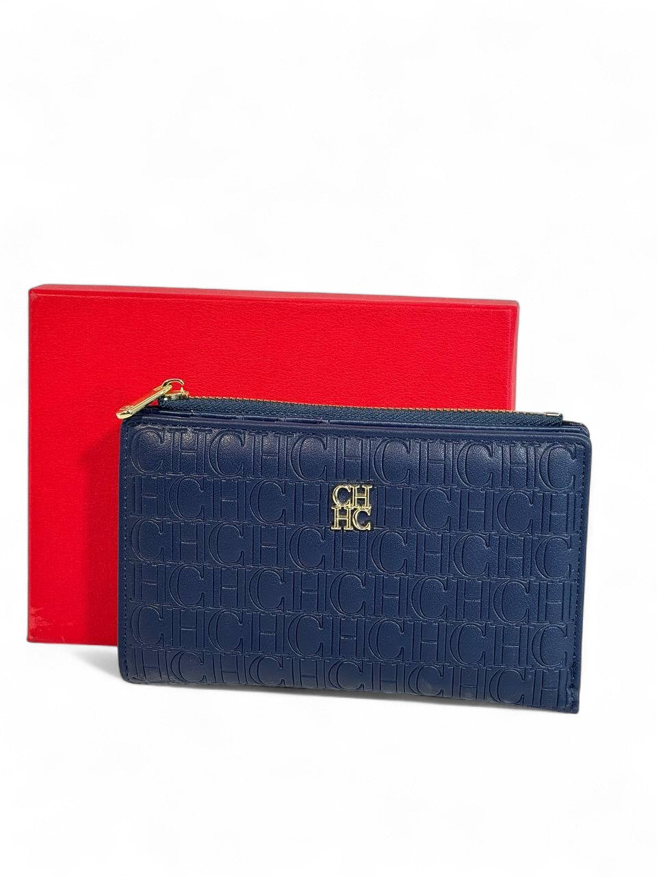 💙 Carolina Herrera CH Embossed Long Wallet – Midnight Blue Elegance Edition 💼