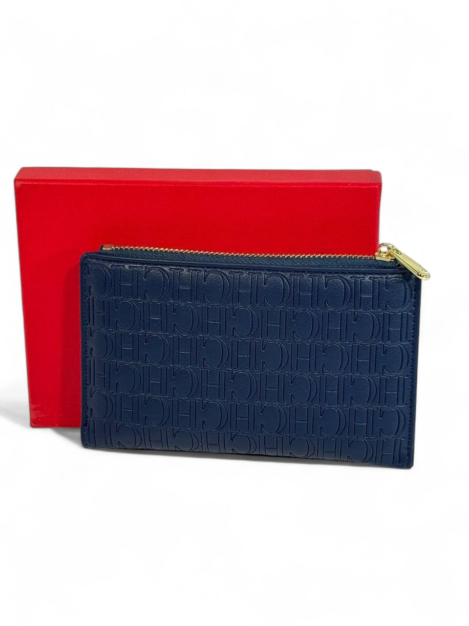 💙 Carolina Herrera CH Embossed Long Wallet – Midnight Blue Elegance Edition 💼