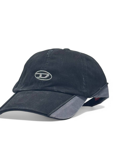 Diesel Black Two-Tone Cap – Embroidered D Logo Vintage Washed Baseball Hat