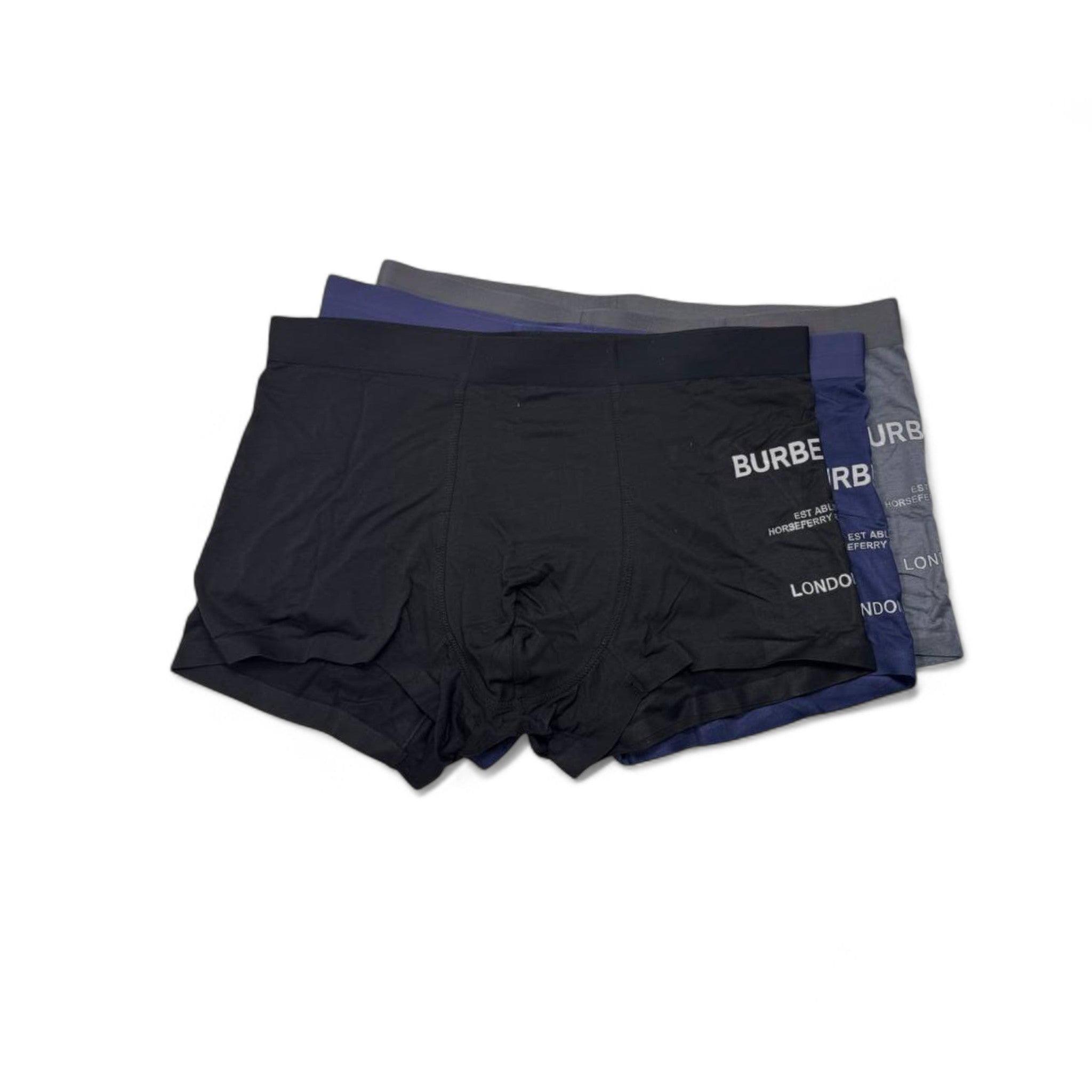 Burberry Style Boxer Briefs - 3 Pack ⚫💙🩶 | Elegant London-Inspired Comfort