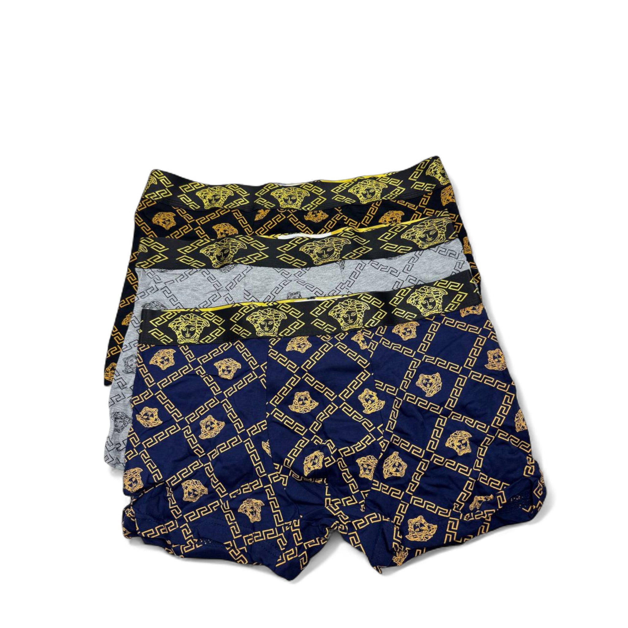 Versace Style Printed Boxer Briefs - 3 Pack 💎🟡⚫ | Bold Medusa All-Over Design