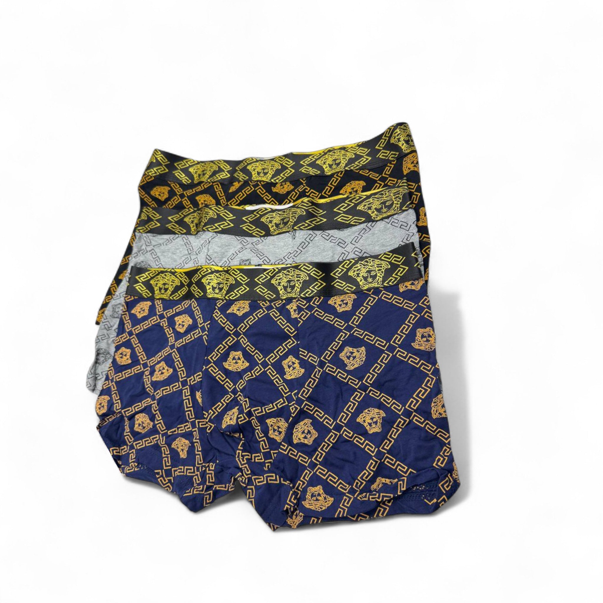 Versace Style Printed Boxer Briefs - 3 Pack 💎🟡⚫ | Bold Medusa All-Over Design
