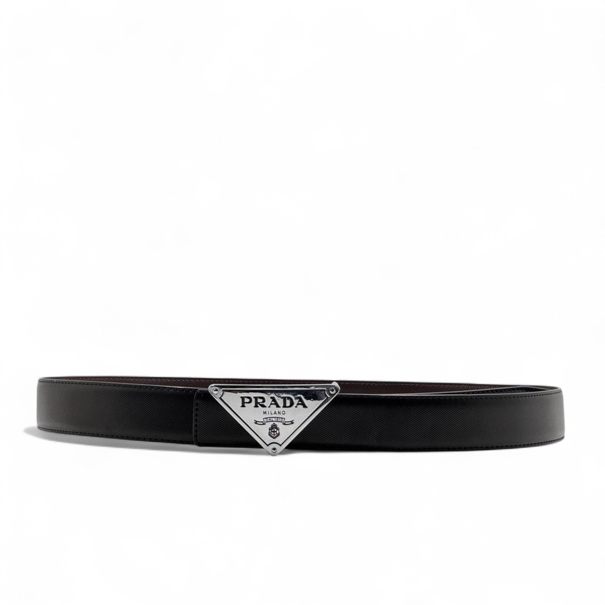 Prada Triangle Logo Leather Belt – 130cm 🖤 | Iconic Luxury Redefined