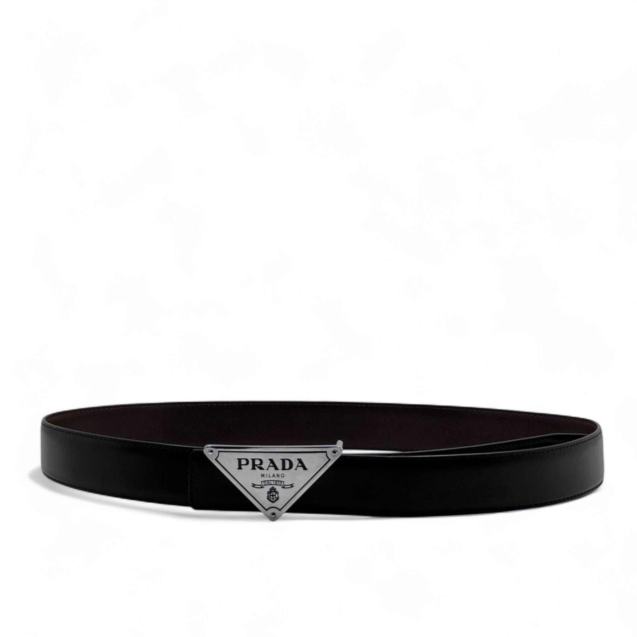 Prada Triangle Logo Leather Belt – 130cm 🖤 | Iconic Luxury Redefined