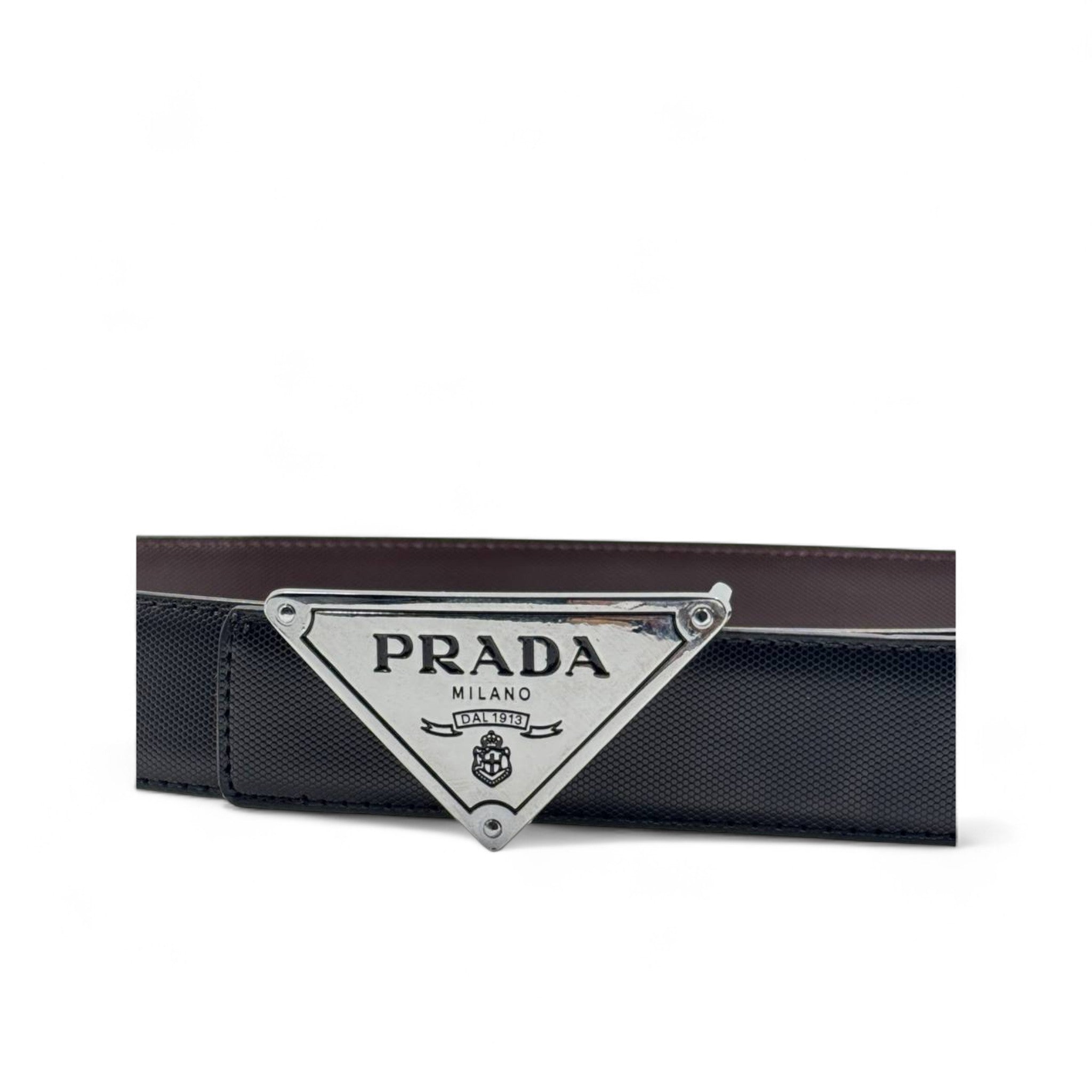 Prada Triangle Logo Leather Belt – 130cm 🖤 | Iconic Luxury Redefined