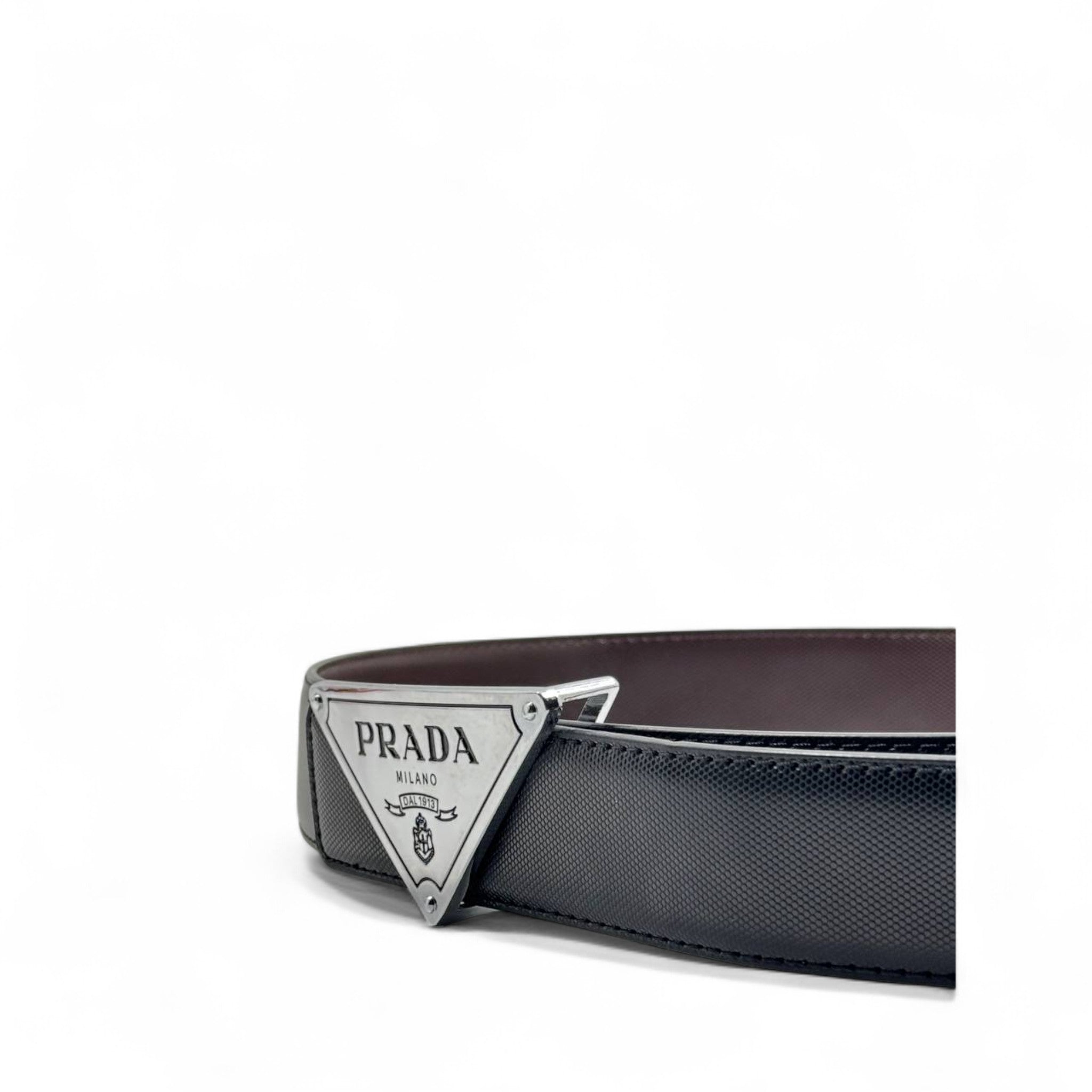 Prada Triangle Logo Leather Belt – 130cm 🖤 | Iconic Luxury Redefined