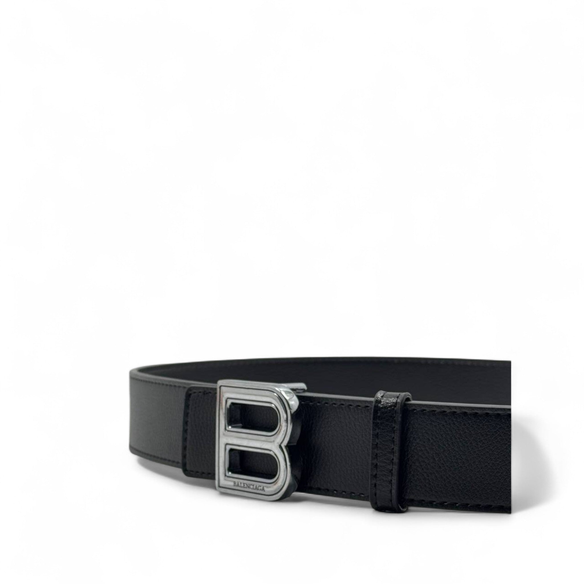 Balenciaga ‘B’ Logo Belt – 110 CM Black Leather 🖤 | Bold Designer Statement