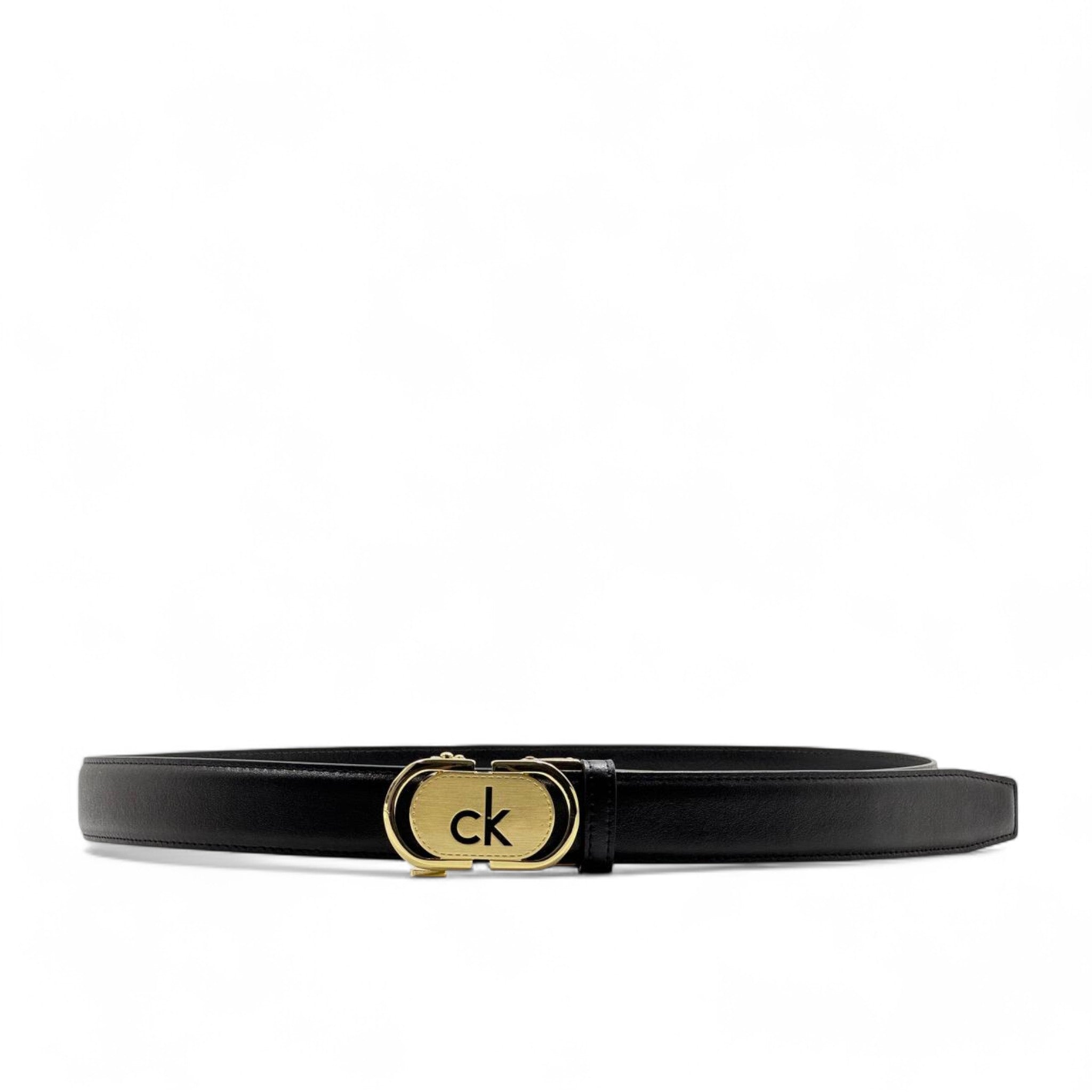 Calvin Klein Gold Buckle Belt – Sleek Black Leather 🔥 CK Signature Style-130cm