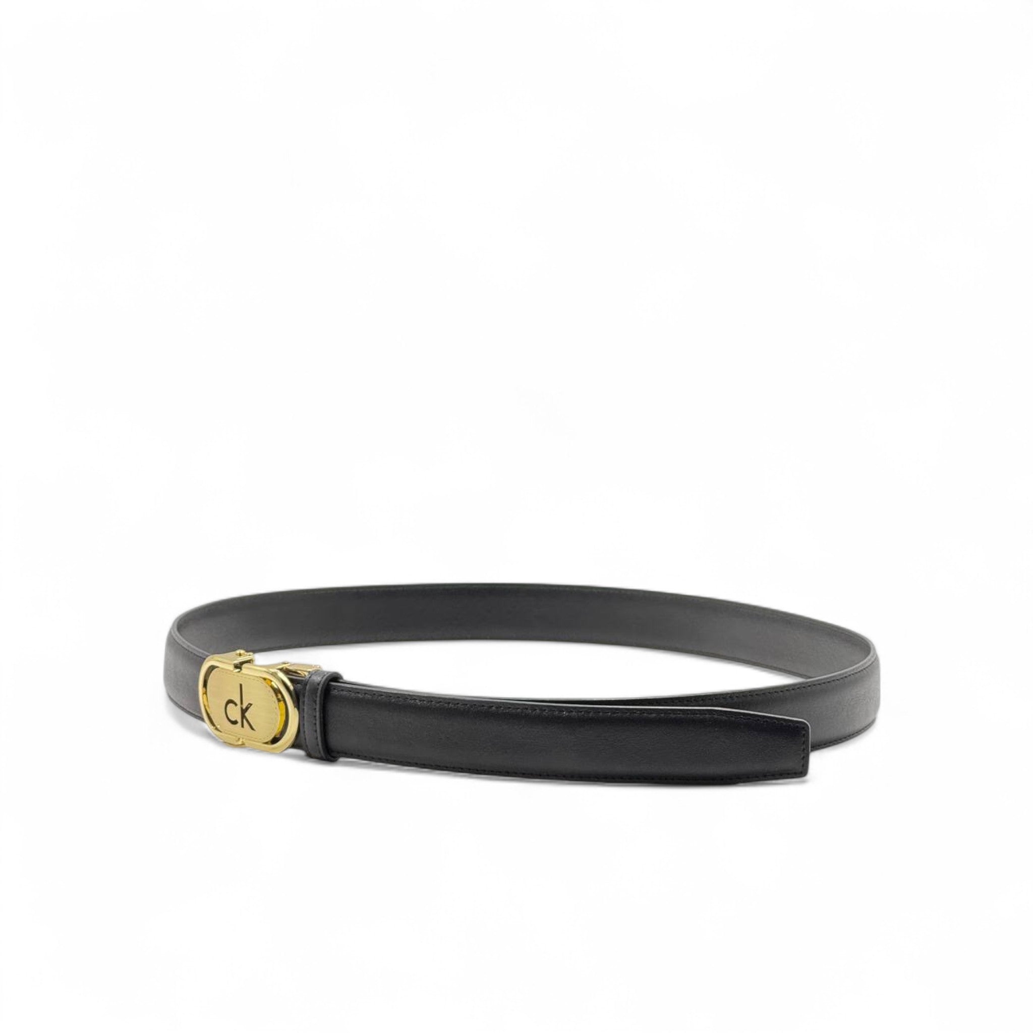Calvin Klein Gold Buckle Belt – Sleek Black Leather 🔥 CK Signature Style-130cm