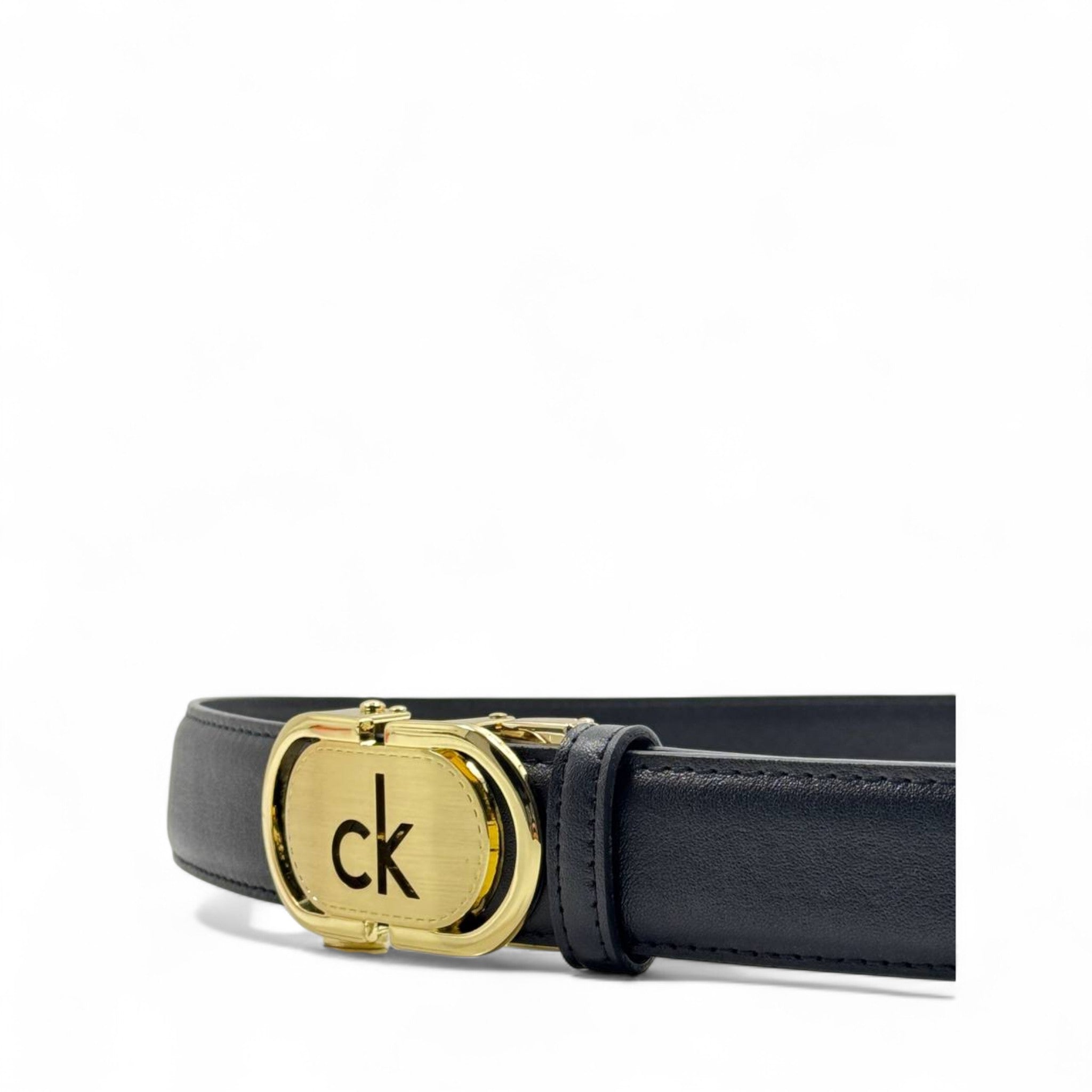 Calvin Klein Gold Buckle Belt – Sleek Black Leather 🔥 CK Signature Style-130cm