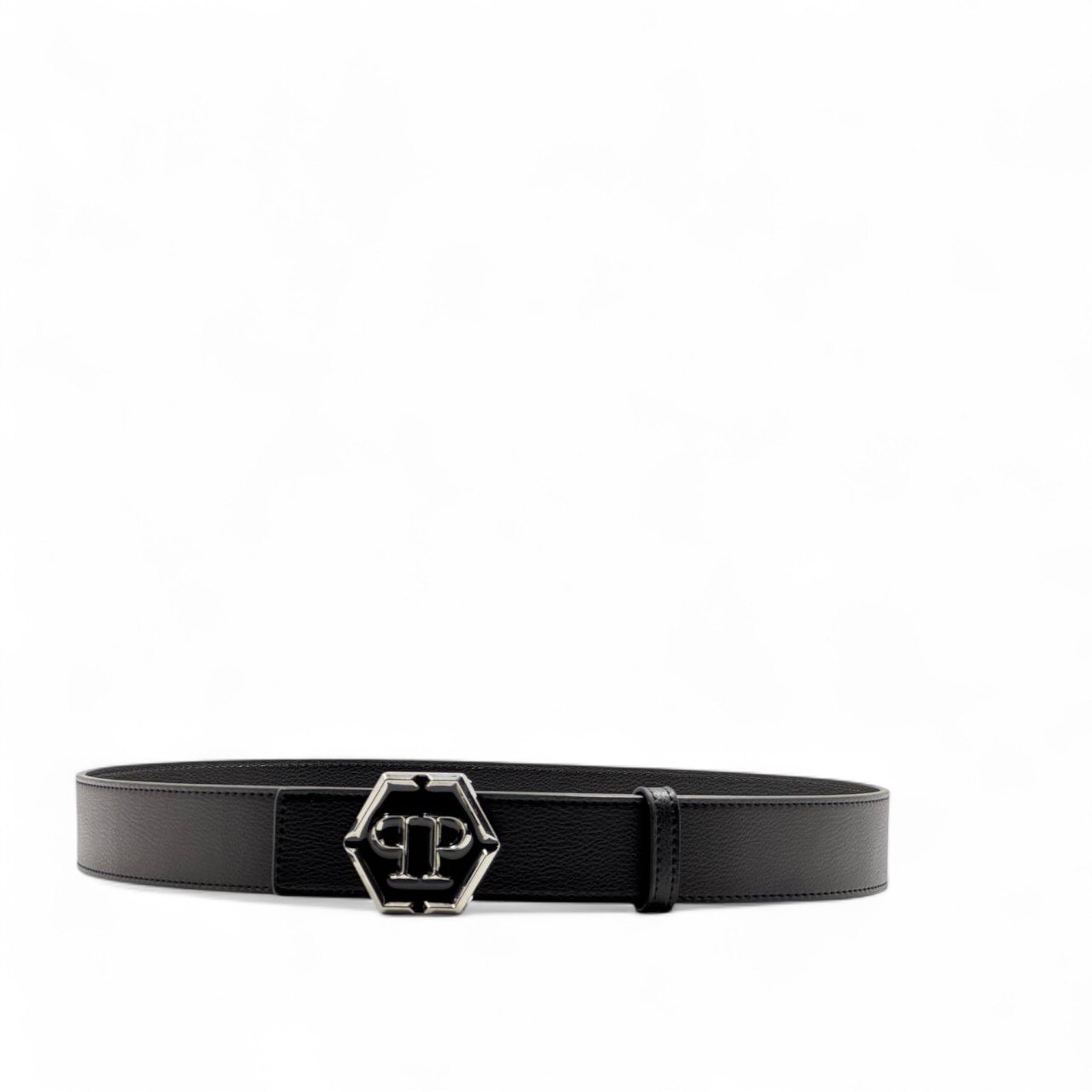Philipp Plein Signature Hex Logo Belt – Black Leather Luxury 🖤 | 115CM