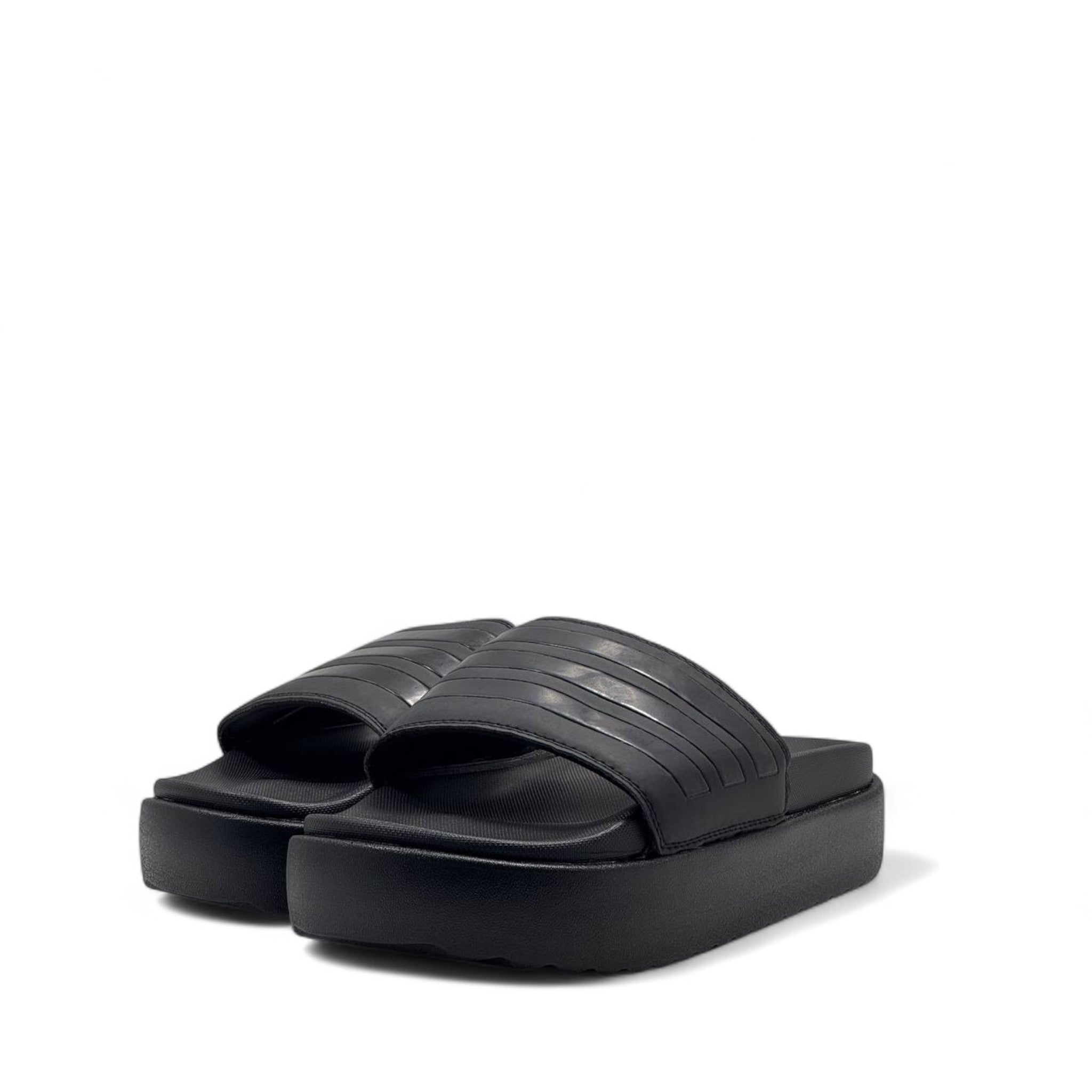 Adidas Platform Slides – Triple Black | Sleek All-Black Comfort 🖤