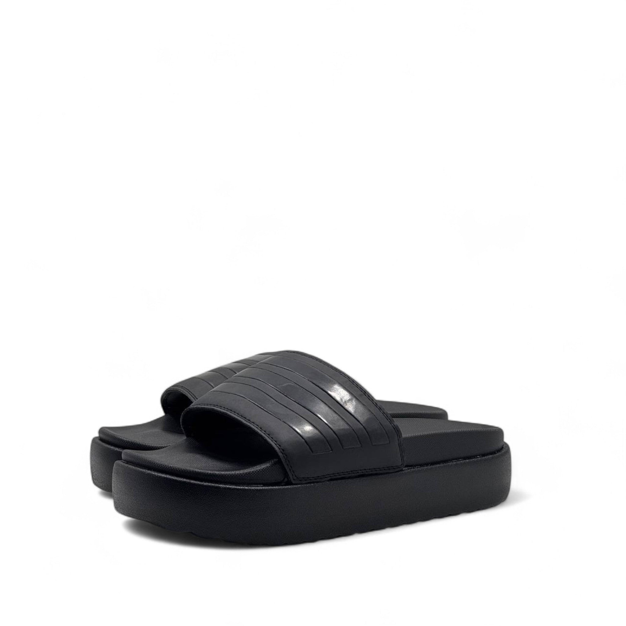Adidas Platform Slides – Triple Black | Sleek All-Black Comfort 🖤