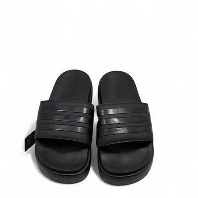 Adidas Platform Slides – Triple Black, Sleek All-Black Comfort