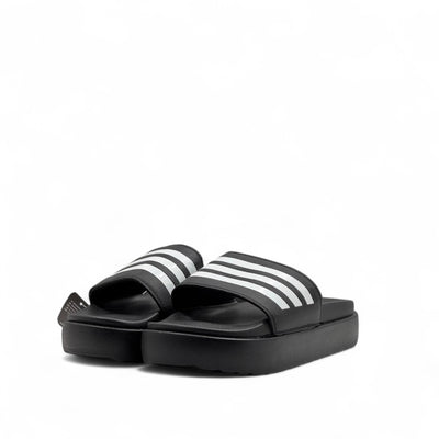 Adidas Platform Slides – Black & White | Classic Stripe Comfort 👟
