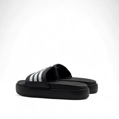 Adidas Platform Slides – Black & White | Classic Stripe Comfort 👟