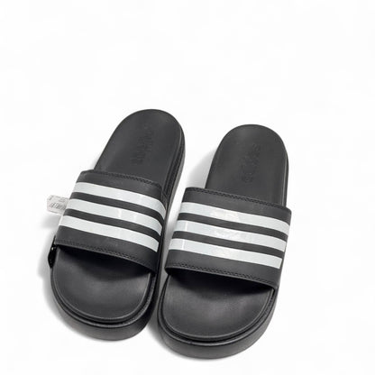 Adidas Platform Slides – Black & White | Classic Stripe Comfort 👟