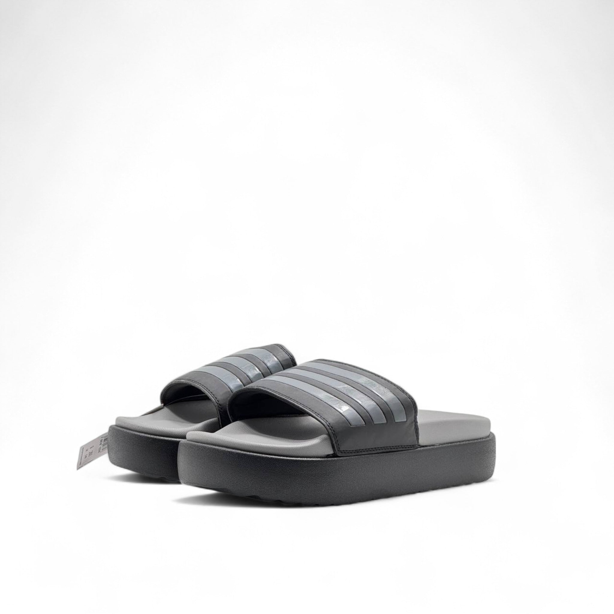 Adidas Platform Slides – Black & Grey | Sleek Everyday Comfort ⚫👟