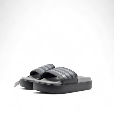 Adidas Platform Slides – Black & Grey, Sleek Everyday Comfort