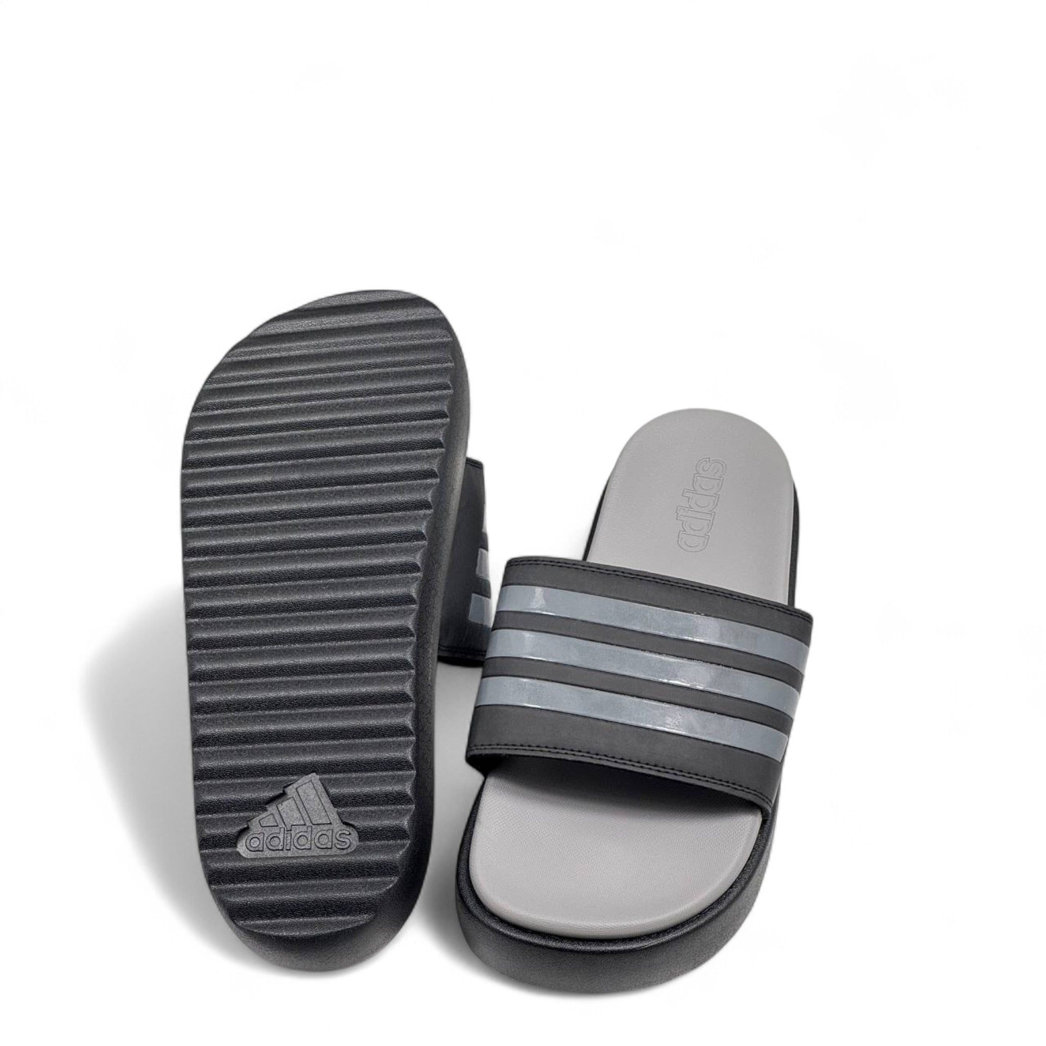 Adidas Platform Slides – Black & Grey | Sleek Everyday Comfort ⚫👟