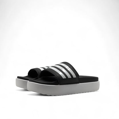 Adidas Platform Slides – Black & White | Grey Sole Comfort ⚫⚪👣