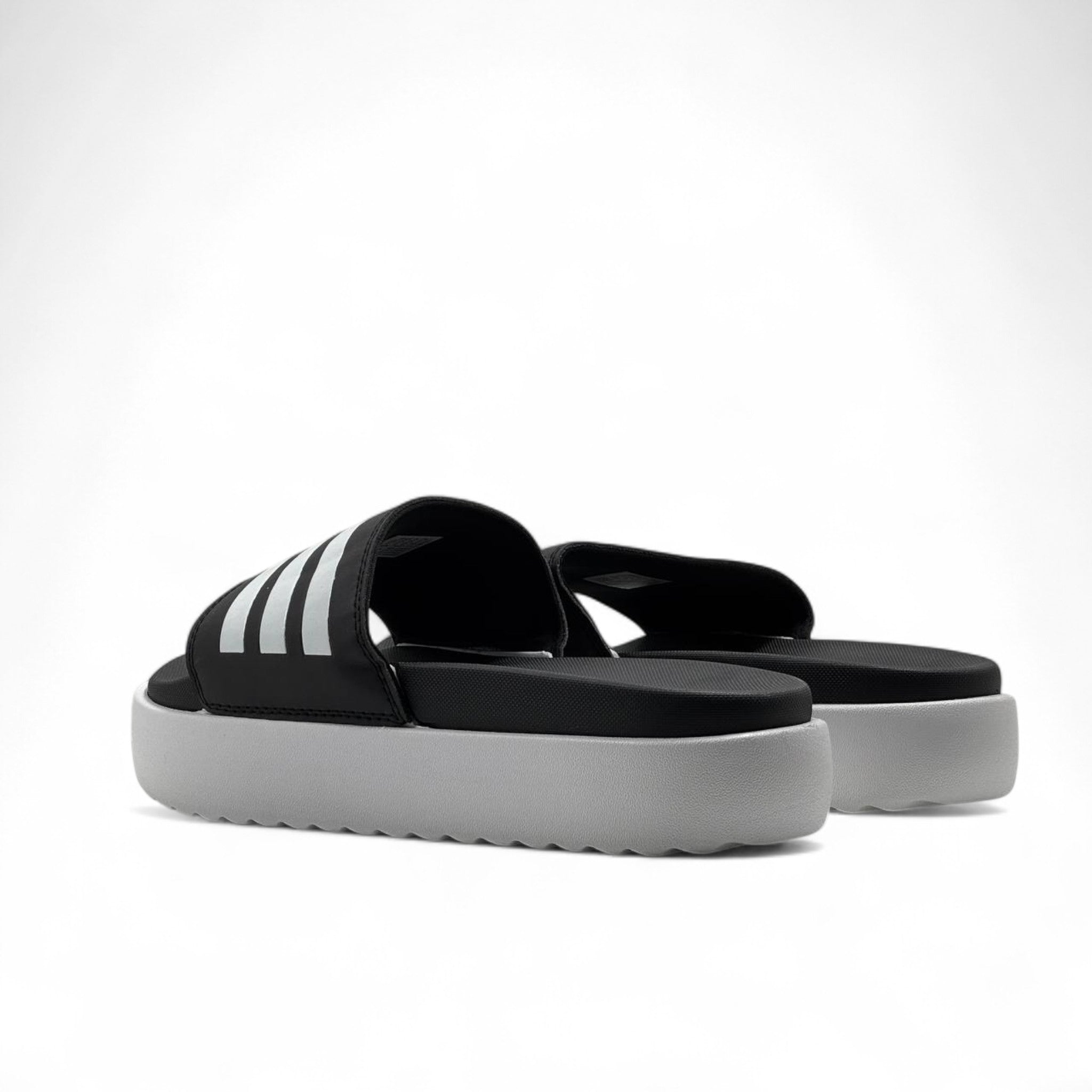 Adidas Platform Slides – Black & White | Grey Sole Comfort ⚫⚪👣