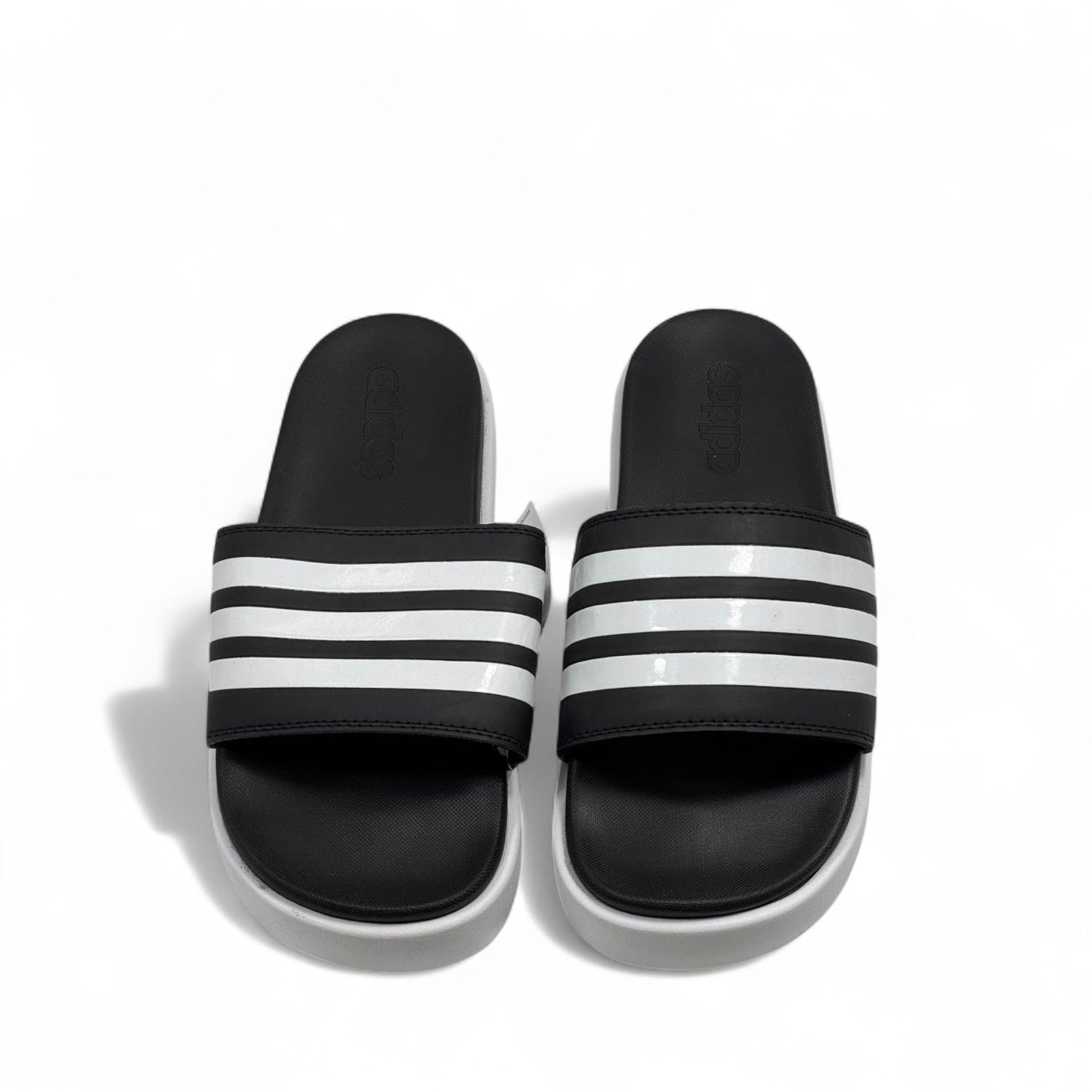 Adidas Platform Slides – Black & White | Grey Sole Comfort ⚫⚪👣