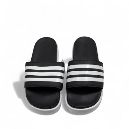 Adidas Platform Slides – Black & White | Grey Sole Comfort ⚫⚪👣