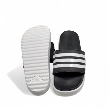 Adidas Platform Slides – Black & White | Grey Sole Comfort ⚫⚪👣