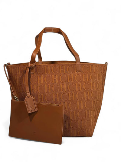 Carolina Herrera Brown Signature Tote Bag with Detachable Pouch – Classic Luxury & Effortless Elegance