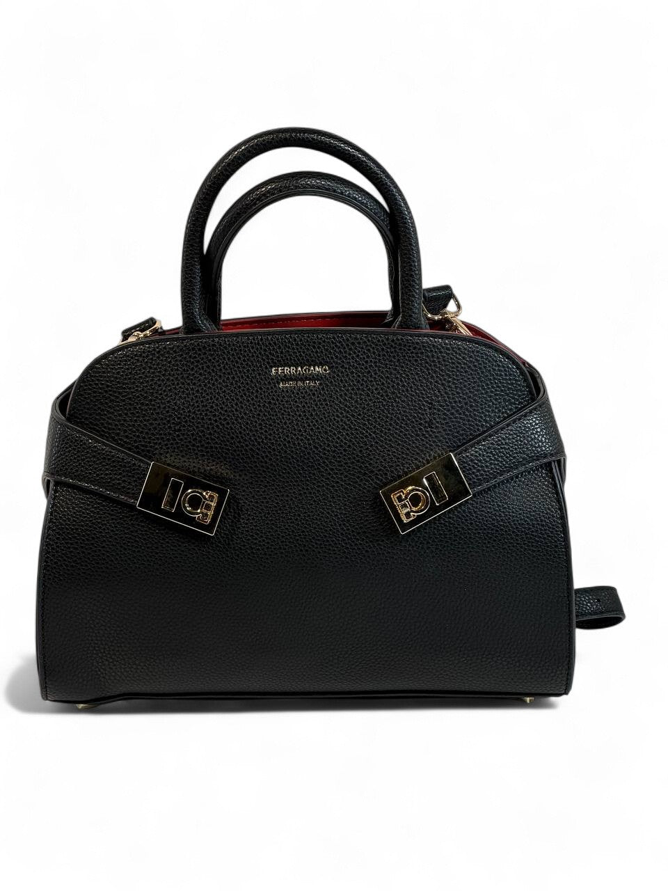 Salvatore Ferragamo Medium Black Leather Handbag 🖤 | Iconic Italian Elegance with Gancini Detail