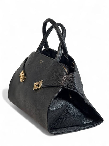 Salvatore Ferragamo Large Black Leather Handbag 🖤 | Iconic Gancini Detail & Timeless Italian Craftsmanship