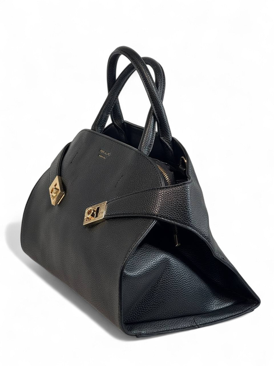 Salvatore Ferragamo Large Black Leather Handbag 🖤 | Iconic Gancini Detail & Timeless Italian Craftsmanship