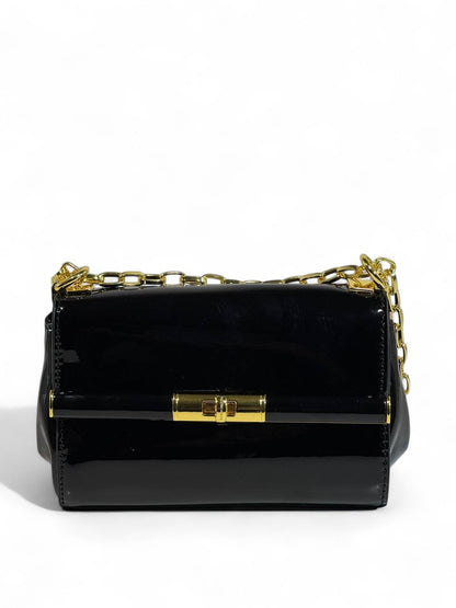Dolce & Gabbana Black Patent Leather Chain Bag 🖤 | Classic Italian Elegance with Golden Accents
