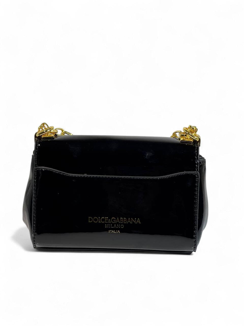 Dolce & Gabbana Black Patent Leather Chain Bag 🖤 | Classic Italian Elegance with Golden Accents
